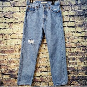 Levis Vintage Style Wedgie Straight Leg High Rise Acid Wash Jeans Size 25